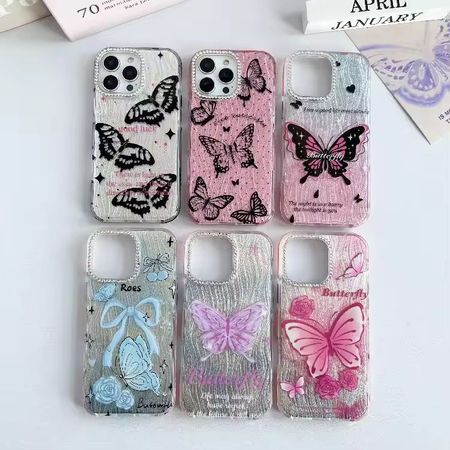 Funda para teléfono con lente con patrón de mariposa y diseño de diamantes
