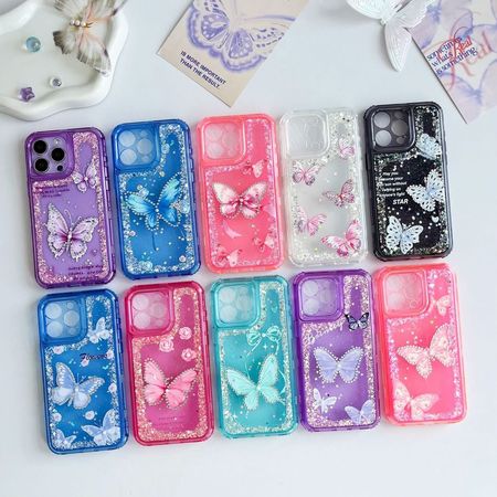 Funda 3 en 1 con diseño de mariposa y diamantes